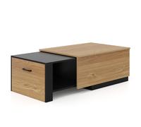 CostwayTable Basse à Plateau Extensible 80-118cm Table d?Appoint Rectangulaire avec Compartiment Coulissant&Casier Latéral Charge 140kg Naturel