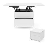 CostwayTable Basse à Plateau Relevable 3 en 1 Pliante avec Rangement Caché Tiroir et Roues Verrouillables à 360° Table à Manger Extensible Blanc