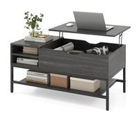 CostwayTable Basse à Plateau Relevable avec Compartiment Caché Table en Bois pour Salon avec Étagère de Rangement Table de Centre Gris