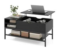 CostwayTable Basse à Plateau Relevable avec Compartiment Caché Table en Bois pour Salon avec Étagère de Rangement Table de Centre Noir