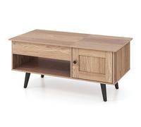 CostwayTable Basse à Plateau Relevable avec Rangement Table de Salon avec Compartiment Caché Armoire Fermée Etagère Ouverte Naturel