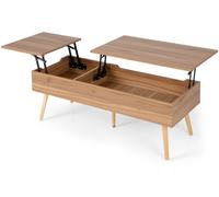 CostwayTable Basse avec 2 Plateaux Relevables 110 x 49 x 42 CM avec 2 Compartiments Cachés et 5 Pieds en Bois Massif Capacité de 106 kg Marron