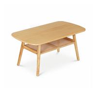 CostwayTable Basse avec Étagère en Rotin Table de Salon Rectangulaire 2 Niveaux avec Pieds en Bois Charge 100 kg 100 x 53,5 x 45,5 cm Naturel