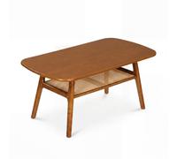 CostwayTable Basse avec Étagère en Rotin Table de Salon Rectangulaire 2 Niveaux avec Pieds en Bois Charge 100 kg 100 x 53,5 x 45,5 cm Noyer