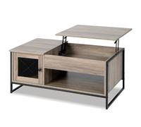 CostwayTable Basse avec Plateau Élévateur Pneumatique Compartiments Ouverts et 2 Casiers Conception à 2 Porte 104 x 52,5 x 58 cm