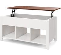 CostwayTable Basse avec Plateau Relevable 3 Compartiments Ouverts pour Rangement Polyvalents pour Salon Bureau Blanc