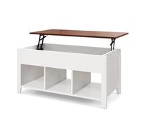 CostwayTable Basse avec Plateau Relevable 3 Compartiments Ouverts pour Rangement Polyvalents pour Salon Bureau Blanc