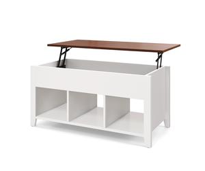 CostwayTable Basse avec Plateau Relevable 3 Compartiments Ouverts pour Rangement Polyvalents pour Salon Bureau Blanc