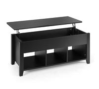 CostwayTable Basse avec Plateau Relevable Noir 104,5 x 49,5 x 48,5 CM avec Trois Compartiments pour Rangement Design Contemporain