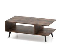 CostwayTable Basse avec Rangement avec Étagère Ouverte Table Centrale Rectangulaire à 2 Niveaux avec Pieds en Métal pour Salon Brun Rustique