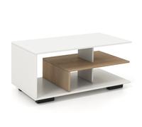 CostwayTable Basse avec Rangement Table Centrale avec Etagère Centrale en ?L? Table Géométrique à 3 Niveaux Naturel et Blanc + Naturel