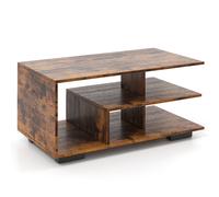 CostwayTable Basse avec Rangement Table Centrale avec Etagère Centrale en ?L? Table Géométrique à 3 Niveaux Naturel et Marron rustique