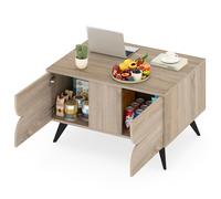 CostwayTable Basse avec Rangement Table d'Appoint Style Ferme avec Compartiments Ouverts et 3 Tiroirs 4 Pieds Surélevés Naturel