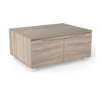 CostwayTable Basse avec Rangement Table de Salon Rectangulaire avec 4 Portes à Ouverture Double Patins Antidérapants Cabinet 80 x 60 x 37 cm Chêne