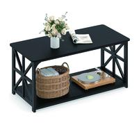 CostwayTable Basse de Salon à 2 Plateaux Table de Café avec Barres Renforcées Style Industriel Cadre en Métal Charge 100kg 109x50x48CM Noir