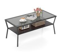 CostwayTable Basse en Verre à 2 Niveaux avec Étagère Table Centrale Rectangulaire avec Plateau en Verre Trempé 106,5 x 50,5 x 46,5 cm Noir