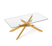 CostwayTable Basse en Verre Table Centrale Rectangulaire avec Plateau en Verre Trempé & Pieds Tubulaires en Métal Table 120 x 60 x 45,5 cm Or