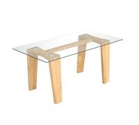 CostwayTable Basse en Verre Trempé Table Centrale Rectangulaire Moderne de 100 cm avec Pieds en Bois d'Hévéa Massif Naturel