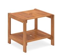 CostwayTable Basse Exterieur à 2 Niveaux Table d?Appoint de Jardin en Bois avec Trou pour Parasol Plateau à Lattes 51 x 48 x 45 cm