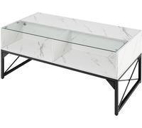 CostwayTable Basse Haute Brillance avec Plateau en Faux Marbre et Verre Trempé Lumières LED Table d'Appoint Moderne avec 4 Cubes de Rangement Blanc