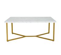 CostwayTable Basse Imprimée Marbre 107 x 60 x 45,5 CM (L x l x H) Moderne Piètement Métal Doré avec Patins Ajustables pour Salon
