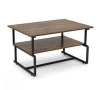 CostwayTable Basse Industrielle 2 Niveaux Table de Salon Rectangulaire Style Loft avec Grain Effet Bois Cadre Métal 85 x 60 x 47 cm Marron Rustique