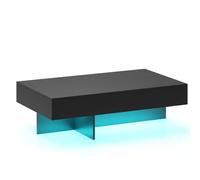 CostwayTable Basse LED Moderne Table Basse Brillante avec 3 Tiroirs de Rangement Meuble Centrale Rectangulaire 120 x 70 x 35 cm Noir