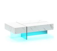CostwayTable Basse LED Moderne Table Basse Brillante avec 3 Tiroirs de Rangement Meuble Centrale Rectangulaire 120 x 70 x 35 cm Blanc