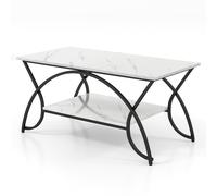 CostwayTable Basse Moderne Table d'Appoint Rectangulaire à 2 Niveaux avec Structure en Métal Table de Cocktail Chic pour Salon Blanc