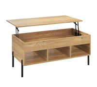 CostwayTable Basse Plateau Relevable avec 3 Compartiments et Rangement Caché Table de Salon à Pied en Métal avec Levage Pneumatique Naturel