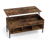 CostwayTable Basse Plateau Relevable avec 3 Compartiments et Rangement Caché Table de Salon à Pied en Métal avec Levage Pneumatique Marron Rustique
