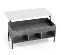 CostwayTable Basse Plateau Relevable avec 4 Compartiments et Rangement Caché Table de Salon à Pied en Métal avec Levage Pneumatique Gris