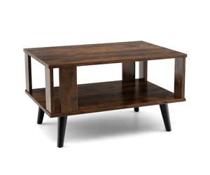 CostwayTable Basse Rectangulaire à 2 Niveaux 70 x 50 x 41 CM Table d'Appoint avec Patins Antidérapants Style Industriel Marron