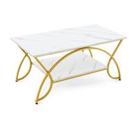 CostwayTable Basse Rectangulaire à 2 Niveaux Sytle Moderne en Faux Marbre et Métal Doré 100 x 50 x 45 cm pour Salon Blanc et Or