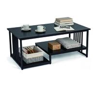 CostwayTable Basse Rectangulaire avec 2 Étagères de Rangement et Cadre Métallique Robuste Table d'Appoint Moderne 110 x 60 x 45 cm Noir