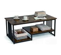 CostwayTable Basse Rectangulaire avec 2 Étagères de Rangement et Cadre Métallique Robuste Table d'Appoint Moderne 110 x 60 x 45 cm Café