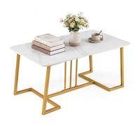 CostwayTable Basse Rectangulaire avec Plateau en Faux Marbre Artificiel Pieds Métalliques Solides Meuble d?Appoint 90 x 50 x 41,5 cm Blanc