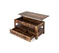 CostwayTable Basse Relevable à 2 Niveaux avec 2 Tiroirs Levage Pneumatique Table de Salon de Style Industriel avec Rangement Caché Brun Rustique