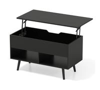 CostwayTable Basse Relevable avec 2 Compartiments et Rangement Caché Table Basse Salon à Pieds en Bois de Pin avec Levage Pneumatique Noir