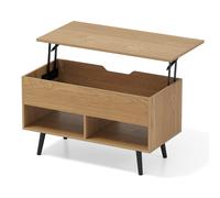 CostwayTable Basse Relevable avec 2 Compartiments et Rangement Caché Table Basse Salon à Pieds en Bois de Pin avec Levage Pneumatique Naturel