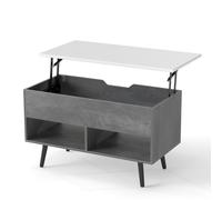 CostwayTable Basse Relevable avec 2 Compartiments et Rangement Caché Table de Salon à Pieds en Bois de Pin avec Levage Pneumatique Gris