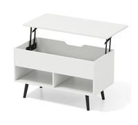 CostwayTable Basse Relevable avec 2 Compartiments et Rangement Caché Table de Salon à Pieds en Bois de Pin avec Levage Pneumatique Blanc