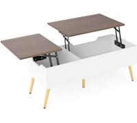CostwayTable Basse Relevable Table Basse Moderne avec 2 Compartiments de Rangement Dissimulés Table de Travail Pliante 111x48x40-53,5cm Marron