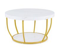 CostwayTable Basse Ronde de 80 cm a 2 Niveaux Table de Cocktail avec Cadre en Métal Robuste Table d'Appoint avec Plateau en Faux Bois Blanc