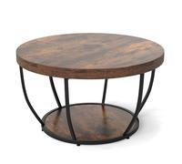 CostwayTable Basse Ronde de 80 cm a 2 Niveaux Table de Cocktail avec Cadre en Métal Robuste Table d'Appoint avec Plateau en Faux Bois Café
