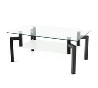 CostwayTable basse transparente en verre trempé à 2 Niveaux Table Basse Salon Moderne Rectangulaire à 4 Pieds en Fer 100 x 60 x 43 cm