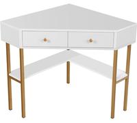 CostwayTable Bureau d'Angle avec 2 Tiroirs Table Blanc Imformatique pour Ordinateur avec Etagère de Rangement