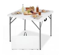 CostwayTable Camping Pliante pour 4 Personnes Table de Jardin Portable avec Poignée de Transport Plateau en HDPE 86 x 85,5 x 75 cm Blanc