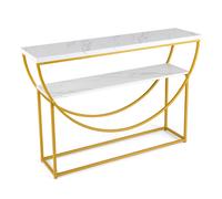 CostwayTable Console à 2 Niveaux avec Plateau en Marbre Factice Table de Canapé avec Étagère de Rangement & Cadre Métallique Résistant Blanc