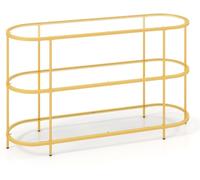 CostwayTable Console à 3 Niveaux Meuble TV pour Téléviseurs Jusqu'à 65 Pouces Console TV avec Etagères en Verre Trempé Doré
